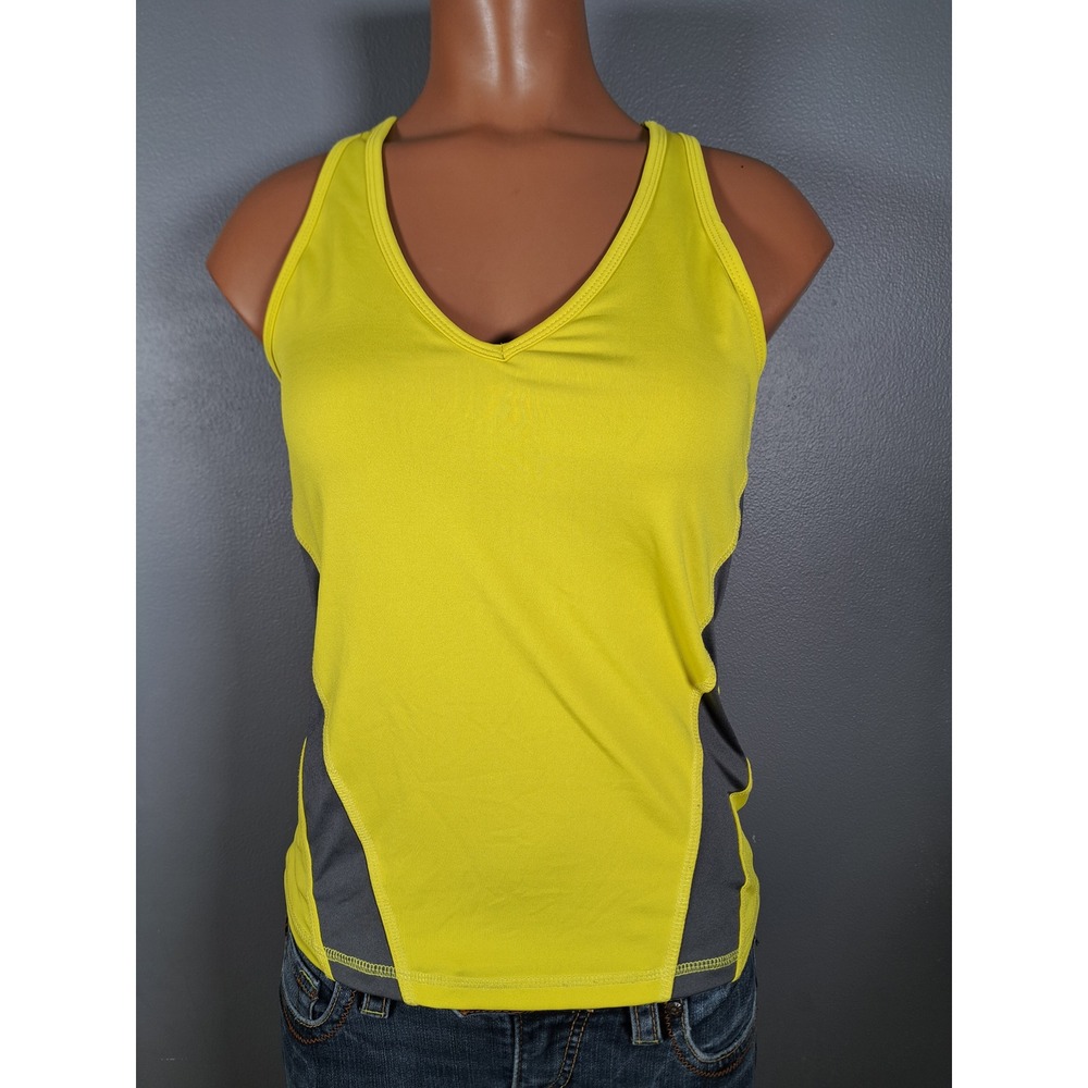 In Motion New York & Company Yellow Grey Racerback Tank Top Shelf Bra SIZE XS